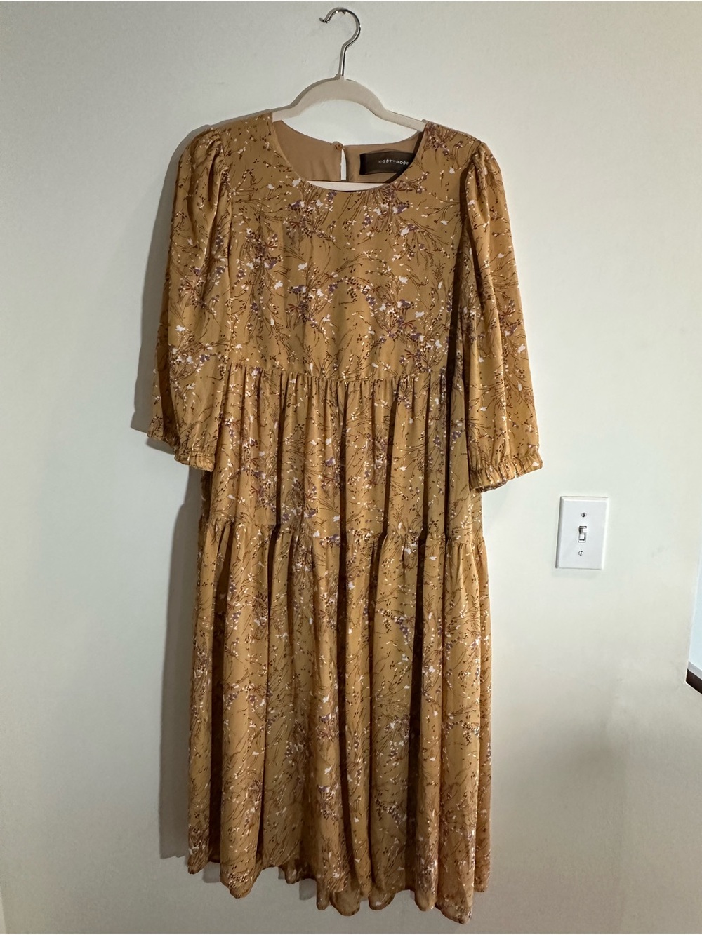 Floral Tiered Midi Dress in Mustard - Women's